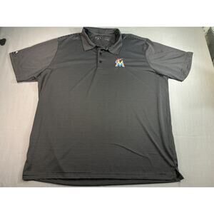 Antigua Miami Marlins Polo Shirt Mens 2XL Black Striped MLB Golf Polo